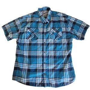 Ablanche Button Down Shirt Mens 5XL Blue Plaid Short Sleeve Big & Tall